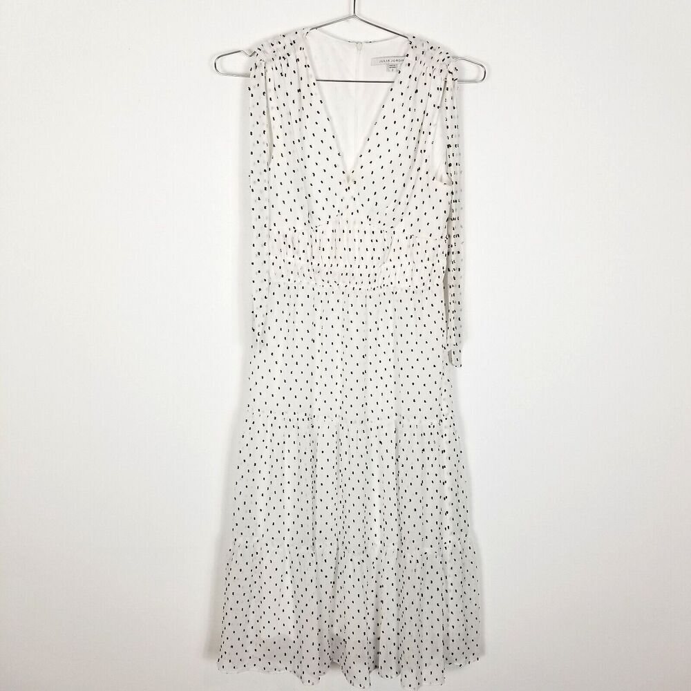 Julia Jordan Women Polka Dot Midi Dress Size 2 White Sleeveless Chiffon Tired